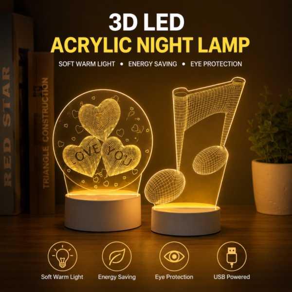 3D Acrylic LED Night Light for Bedroom Decor Bedside Lamp
