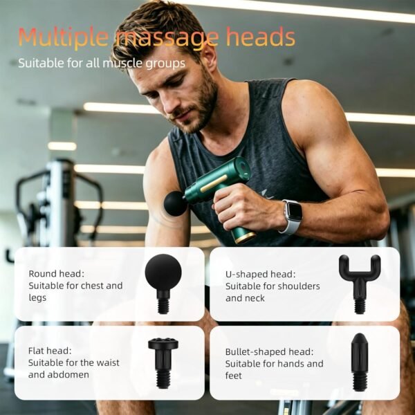 Rechargeable Deep Tissue Gun Massager | 6 Speed Muscle Massage Gun with 4 Massage Heads