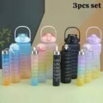 3pcs Water Bottles Set Sports, BPA Free, Leak-Proof Water Bottle Cups with Drinking Time Straw - Image 2