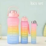 3pcs Water Bottles Set Sports, BPA Free, Leak-Proof Water Bottle Cups with Drinking Time Straw