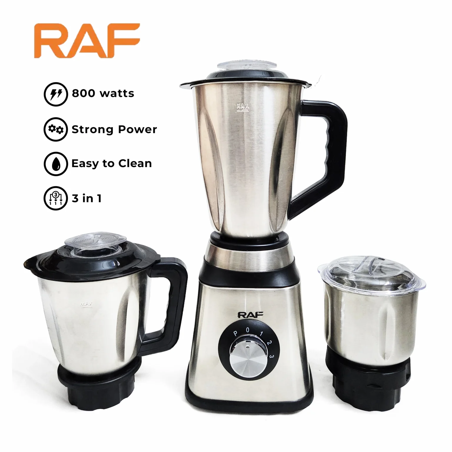 jug-blender RAf R.8205 3-in-1 Stainless Steel Electric Blender & Grinder – 2L 800W - Image 1