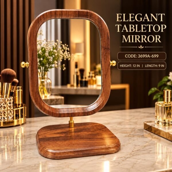Luxury Oval Table Mirror – Wooden Frame & Base